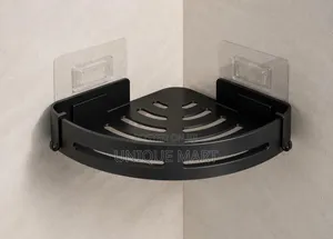 Wall Mounted Black Steel Corner Shelf for Bathroom/Kitchen Essentials