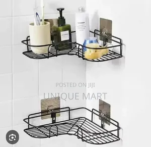Wall Mount Black Steel Bathroom Corner Shelf for Storage of Toiletries