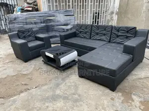 Quality Black Leather Sofa With Center Table N Single Seater