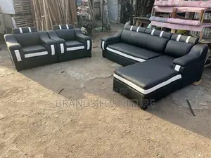 Quality Black Leather Lshap Sofa With 2 Single Seaters