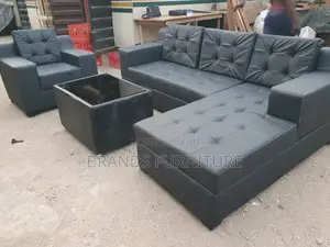 Quality Black Leather Sofa Lshap With Center Table N Single Seater
