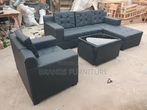 Quality Black Leather Sofa Lshap With Center Table N Single Seater
