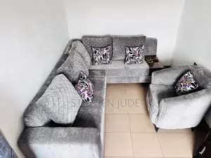 L-Shape Sofa With 1 Single Chair Throw Pillows