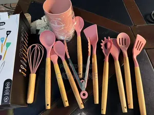 12-Piece Silicone Utensil Set With Wooden Handles Holder
