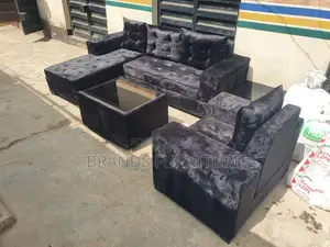 Quality Black Fabric Lshap Sofas With Center Table N Single Seater