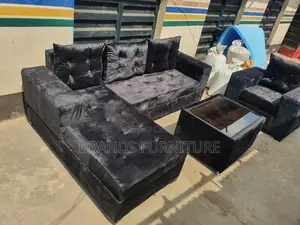 Quality Black Fabric Lshap Sofas With Center Table N Single Seater