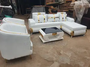Quality White Leather Sofas Lshap Center Table With Single Seaters