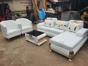 Quality White Leather Sofas Lshap Center Table With Single Seaters