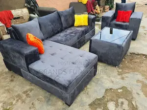 Quality Gray Fabric Sofas Lshap Center Table With Single Seater