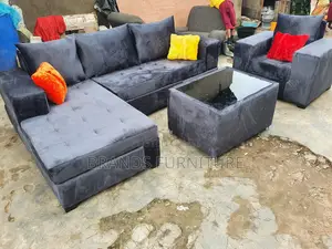 Quality Gray Fabric Sofas Lshap Center Table With Single Seater
