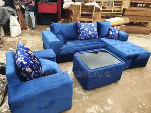 Blue Quality Lshap Sofas Center Table With Single Seater