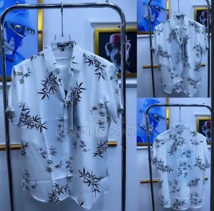 Men's Premium Tropical Print Short Sleeve Shirt – White Black