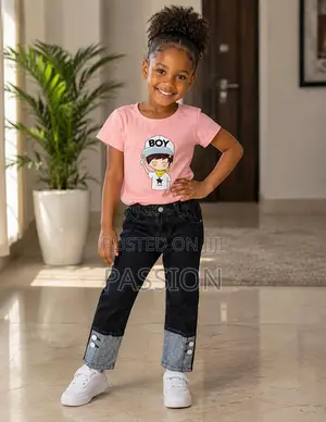 Pink Graphic T-Shirt Black Jeans