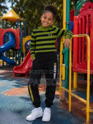 Girls Green Stripe Sweater With Black Joggers