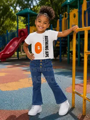 Girls White Graphic T-Shirt With Flared Jeans