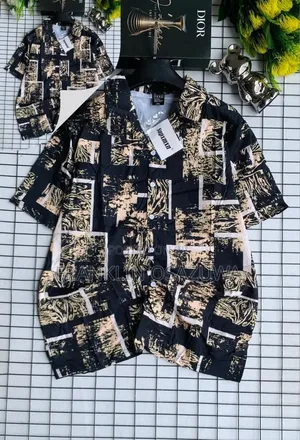 Men's Premium Short Sleeve Pattern Casual Shirt – Black Beige
