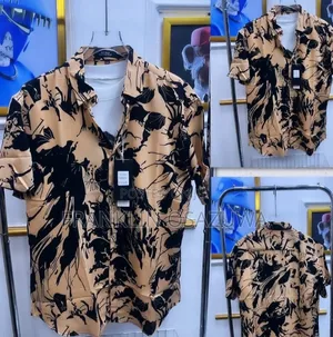 Men's Premium Short Sleeve Floral Print Casual Shirt – Peach/Black