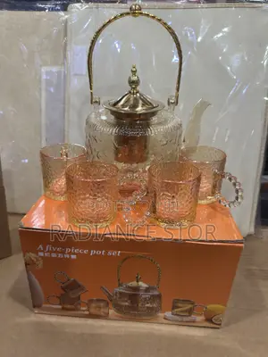 1000ml Glass Tea Pot With 6pc Tea Cups