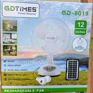 GDTimes 12inches Solar Rechargeable Fan With 2 Bulbs