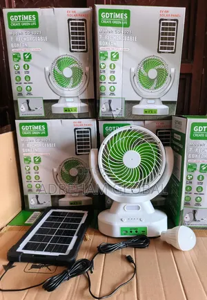 GDTimes 7" Solar Rechargeable Fan With Bulb