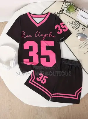 2pcs Girls Black Pink v-Neck Hockey Jersey Short Set.