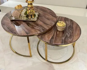 Luxury Gold-Plated Metal Coffee Table With Marble Top