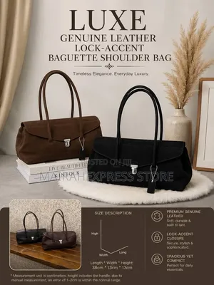 Luxe Genuine Leather Lock-Accent Baguette Shoulder Bag