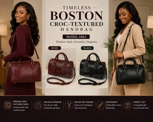 Timeless Boston Croc-Textured Handbag – Model 6861