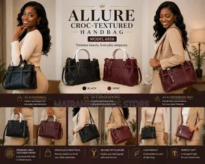 Allure Croc-Textured Genuine Leather Handbag – Model 6858
