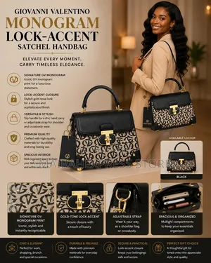 Giovanni Valentino Monogram Lock-Accent Satchel Ladies’ Handbag