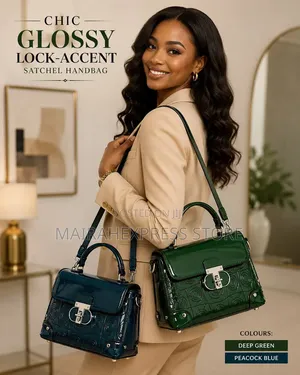 Chic Glossy Lock-Accent Satchel Handbag