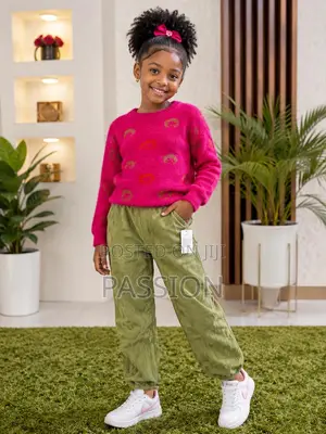 Girls Pink Sweater With Olive Cargo Pants