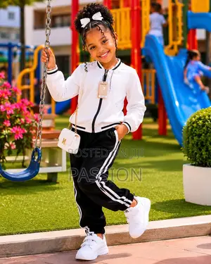 Girls White Zip Jacket With Black Joggers