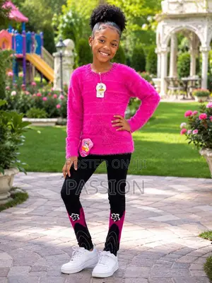 Fuzzy Pink Sweater Black Leggings