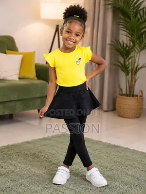 Girls Yellow Top With Skirt Leggings
