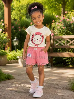 Girls Cartoon T-Shirt With Pink Shorts