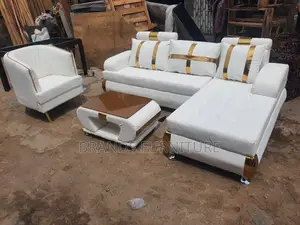 White Quality Lshap Sofa Center Table With Single Seater