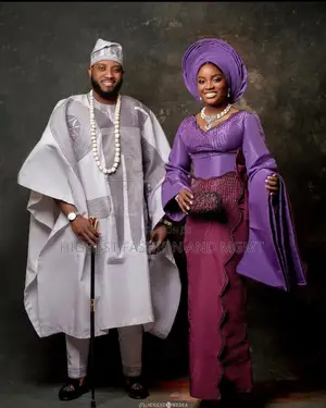 Violet Blouse and Wrapper Set Silver Agbada