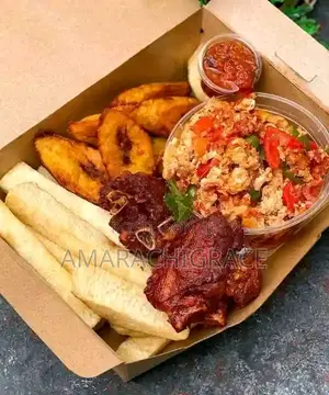 Cakes , Doughnuts , Fries , Small Chops , Samosa , Meat Pie , Bread