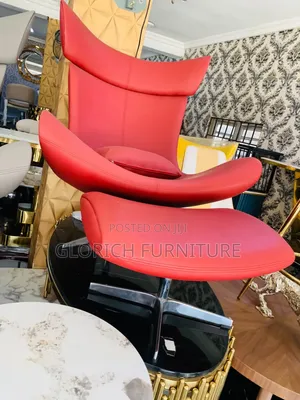 Crimson Red Winged Lounge Chair Ottoman – Bold Leatherette Chrome
