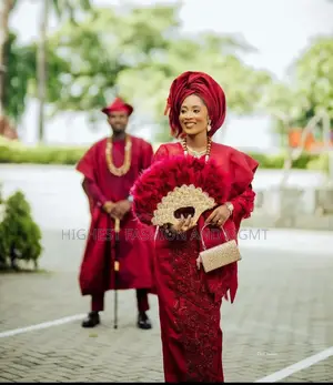 Deep Red Appliqué Gown Agbada Outfit