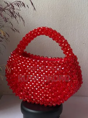 Half Moon Red Beaded Bag