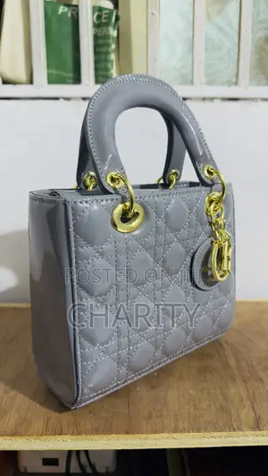 Luxury Lady-Style Quilted Handbag – Grey With Gold Hardware