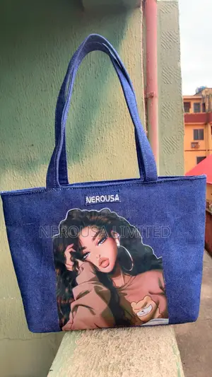 NEROUSA Designer Denim Tote Bag - Graphic Printed Shoulder Bag