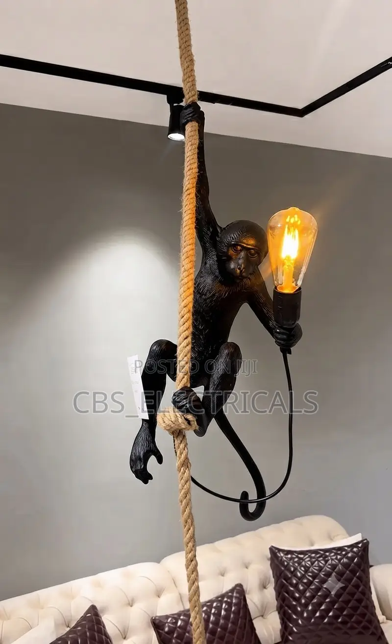 Hand-Sculpted Climbing Monkey Rope Pendant Light