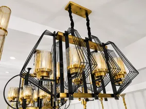 Modern Rectangular Black Gold Chandelier