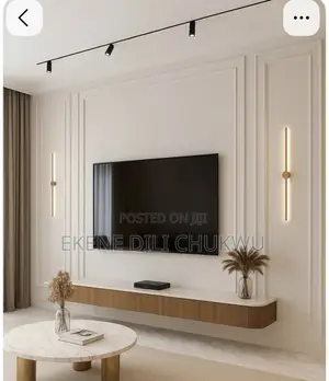 Modern Floating TV Console With Decorative Wall Panel Marble Top