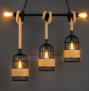 3-Light Industrial Rope Pendant Chandelier