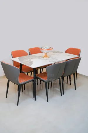 Luxury Marble Dining Table Set With Metal Legs.