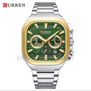 Curren Wrist Watch Analog and Digital Sliver and Gold With Green Face